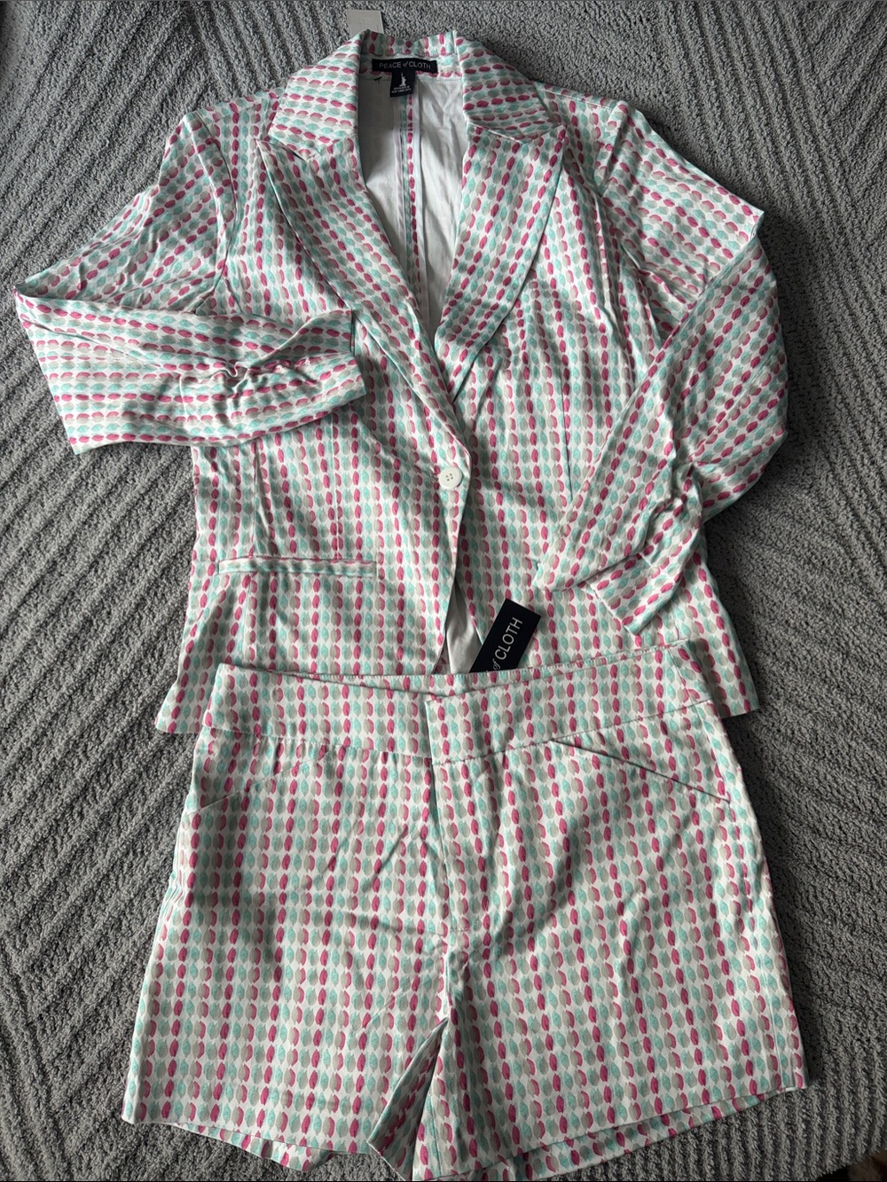 Peace of cloth Pink and Mint Dot Two-Piece Blazer & Shorts